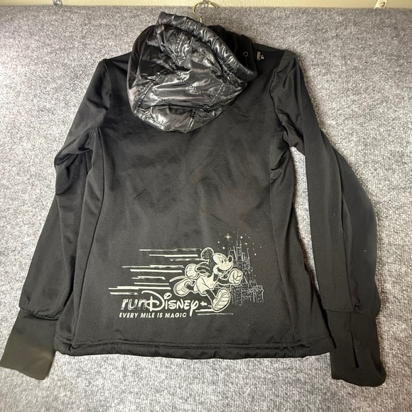 Disney Parks Run Disney Mickey Mouse Puffer Jacket Full Zip Hooded Black Women S - Picture 3 of 9